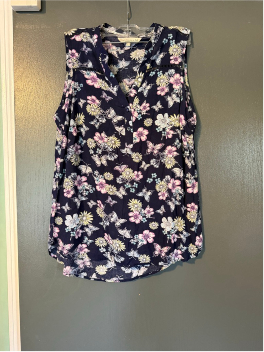 Women's F&F Navy Floral Sleeveless Tank Top Size 10